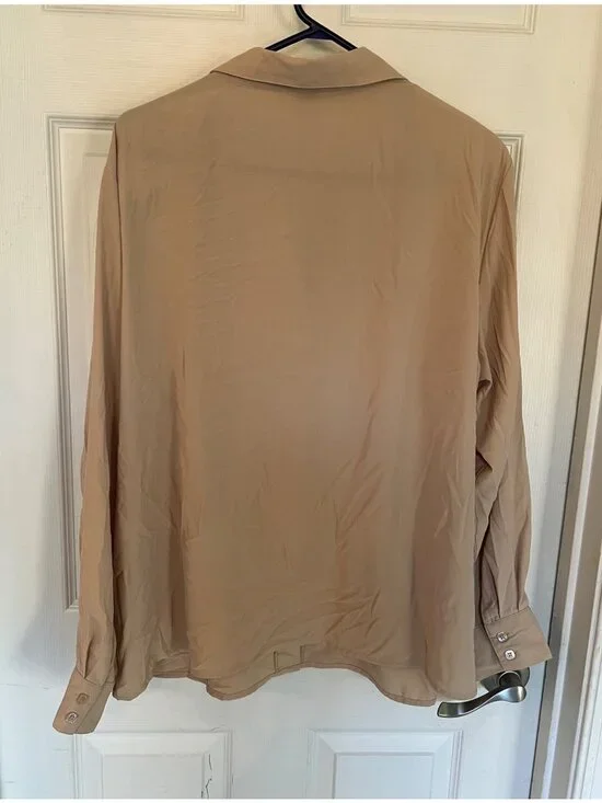 Vintage Notations Beige Button Down Long Sleeve Blouse Plus 2X Work Office Prep - Picture 4 of 7